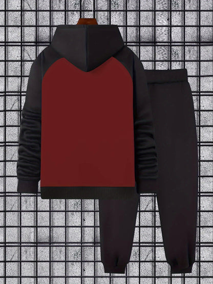 Completo da allenamento da uomo in due pezzi, felpa con cappuccio e pantaloni da jogging, maniche raglan, tasca a marsupio