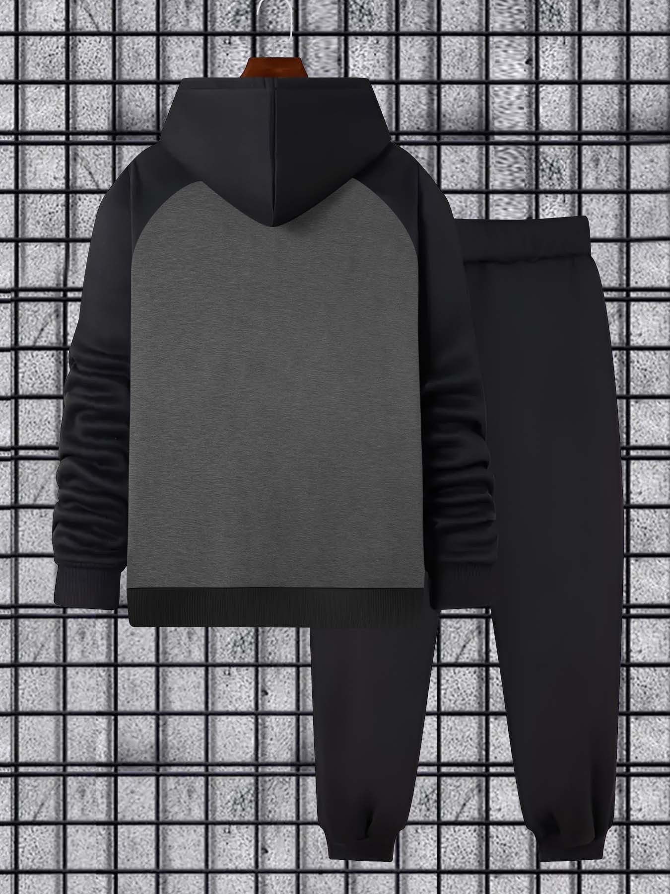 Completo da allenamento da uomo in due pezzi, felpa con cappuccio e pantaloni da jogging, maniche raglan, tasca a marsupio