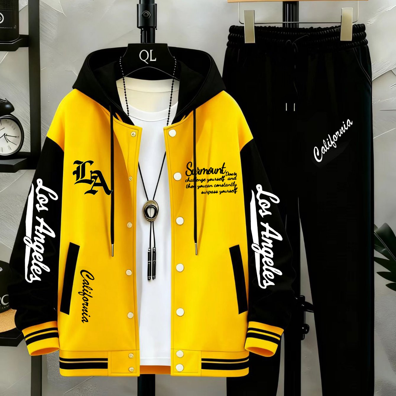Herren College Jacke & Jogginghose Set Zweiteiler mit Los Angeles Print