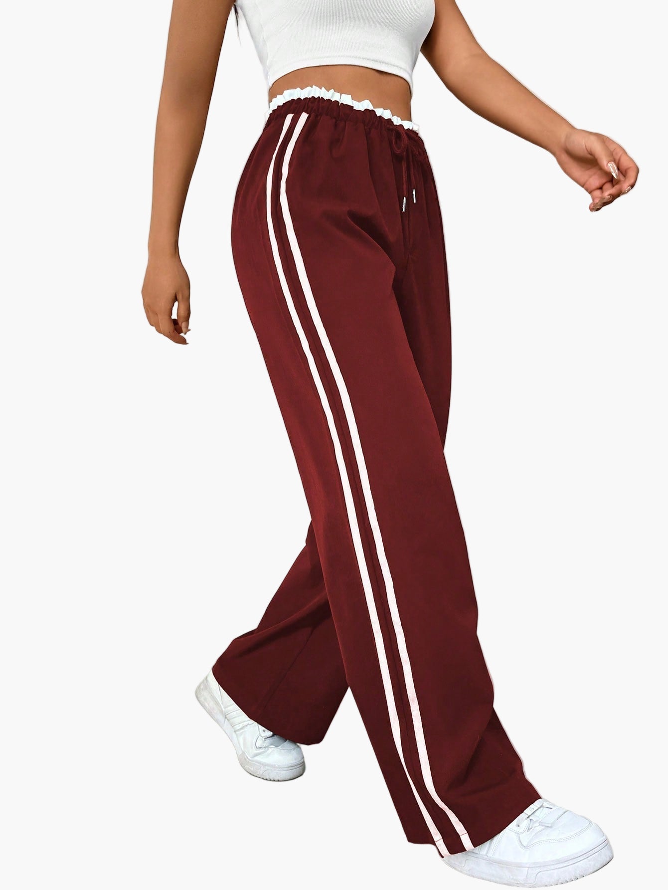 Pantaloni da jogging sportivi da donna a gamba larga con doppia riga – Pantaloni streetwear comodi per il tempo libero