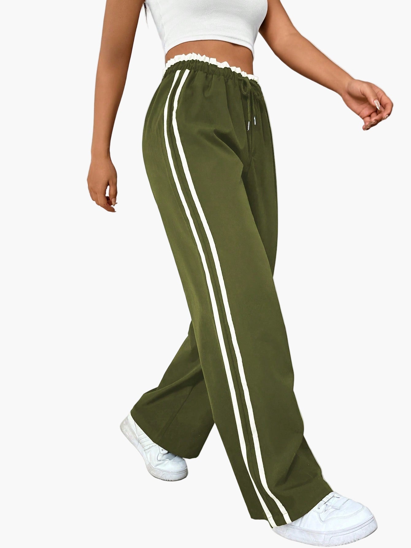 Pantaloni da jogging sportivi da donna a gamba larga con doppia riga – Pantaloni streetwear comodi per il tempo libero