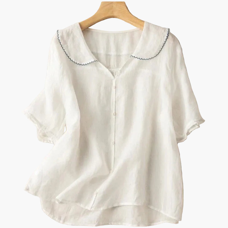 Dame bluse med vintage-krave og løstsiddende snit – Ideel til hverdag og fritid