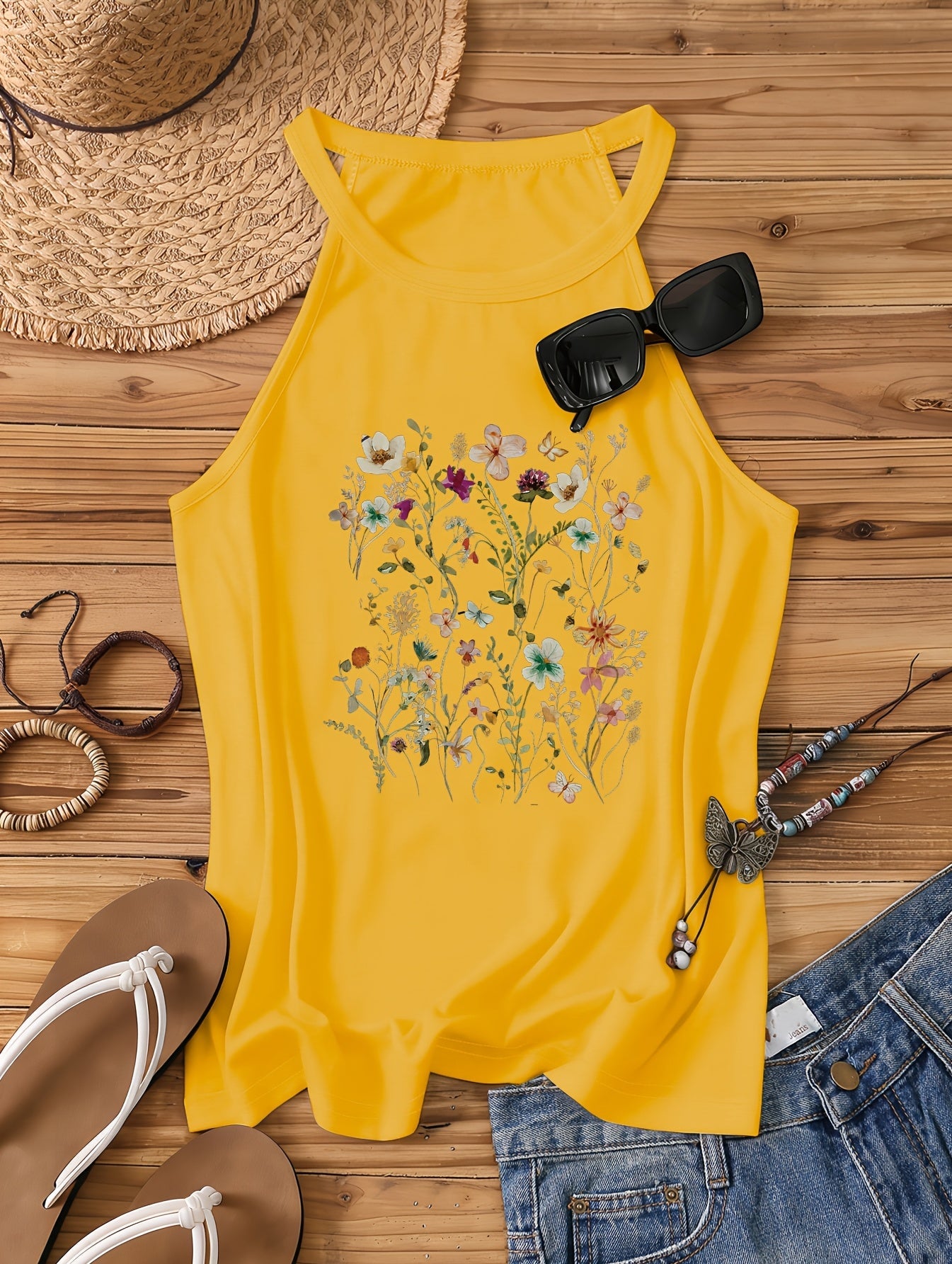 Débardeur femme à motif floral dans un style estival décontracté – Idéal pour les loisirs et les vacances