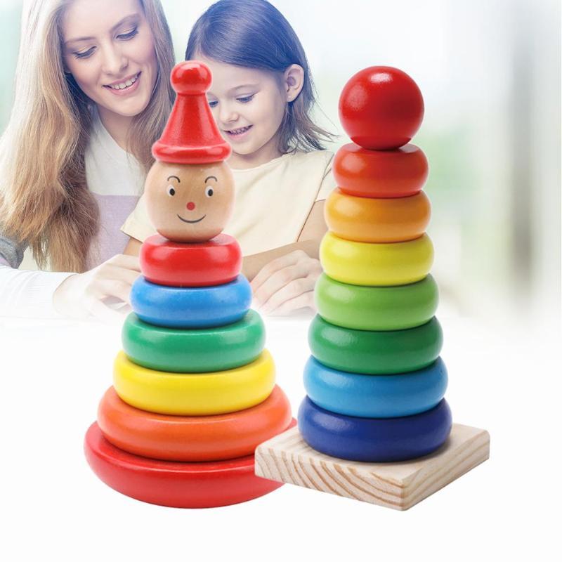 Kinder houten stapeltoren educatief speelgoed – Pedagogische regenboog stekspel toren