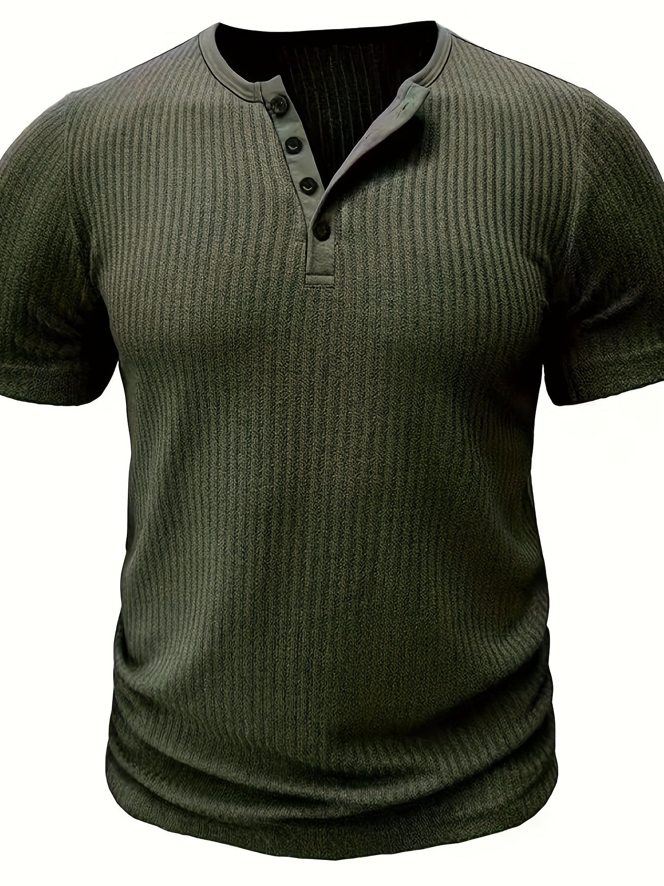 Herre Henley T-skjorte med knappestolpe og striper – Komfortabel fritidsstil
