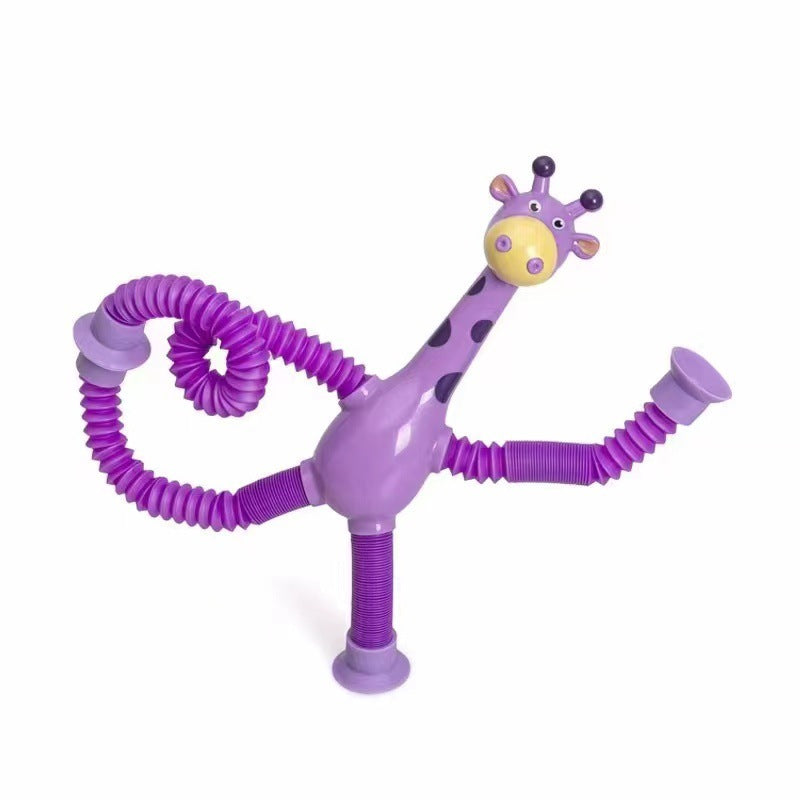 Kinder cartoon giraffe fidget speelgoed – telescopische zuignap anti-stress speelfiguur – unisex, sensorisch leerspeelgoed