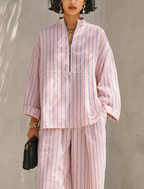 Tweedelige set voor dames met gestreepte longsleeve en wijde broek met zakken
