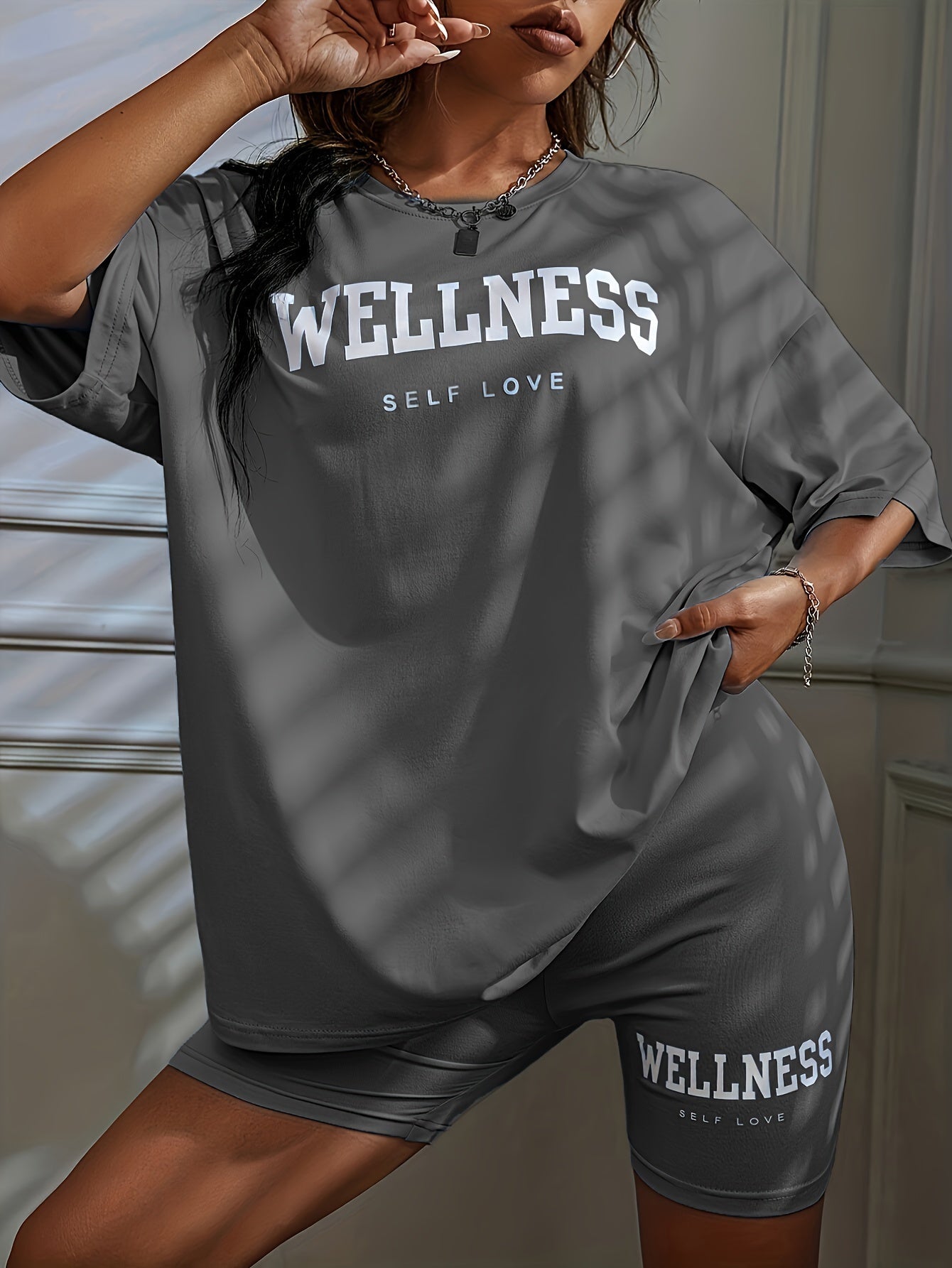 Damen Wellness Lounge Set Oversize T-Shirt & Radlerhose – Freizeit & Self Love Outfit
