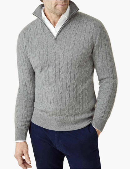 Herre Kabelstrikket Pullover med Lynlås – Klassisk stil til arbejde og fritid
