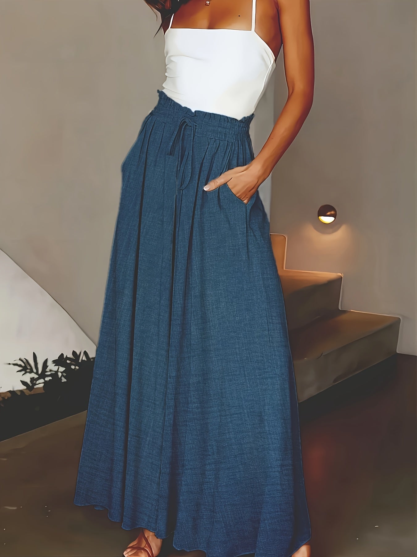 Dames maxirok met hoge taille en wijde pijpen – Elegante vrijetijdsstijl voor lente en zomer