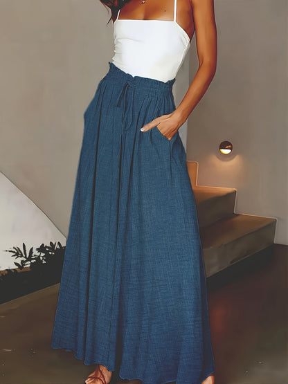 Dames maxirok met hoge taille en wijde pijpen – Elegante vrijetijdsstijl voor lente en zomer