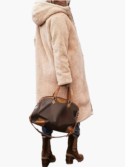 Longue doudoune pour femme avec capuche et doublure teddy – Veste d'hiver tendance pour le quotidien et les voyages
