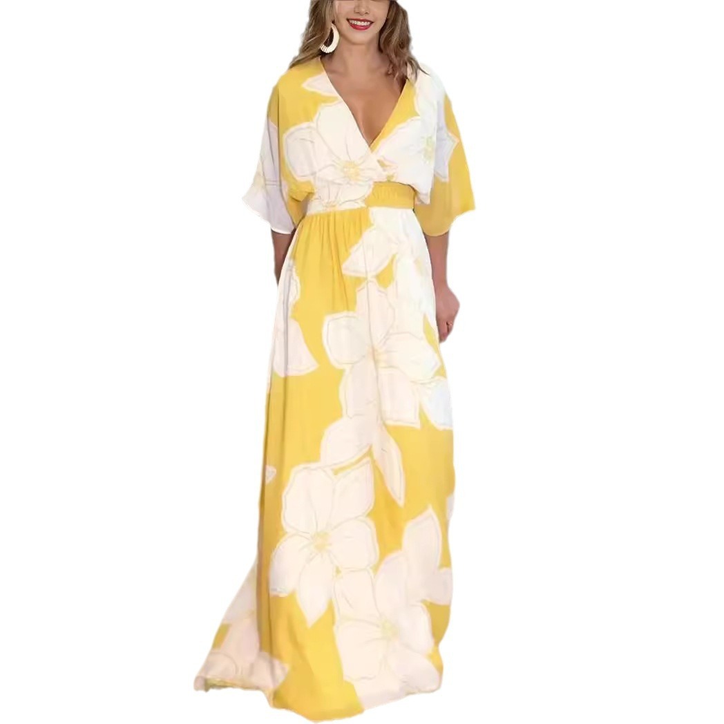 Vestido largo elegante para mujer con estampado floral estilo boho de verano para tiempo libre y vacaciones