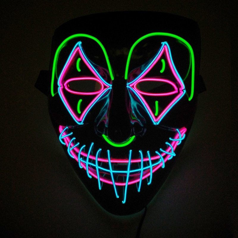 Masque lumineux LED Halloween pour adultes – Masque de fête et costume effrayant avec effet néon