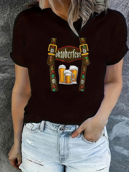 Dames Oktoberfest T-Shirt met Bierprint – Los Festivalshirt voor Volksfeesten & Feesten