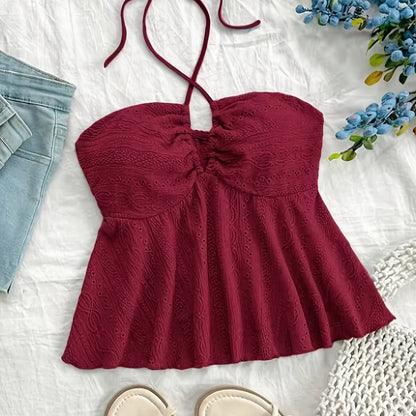 Top Babydoll de tirantes para mujer en estilo vintage – Top veraniego juguetón con bordado para tiempo libre y vacaciones