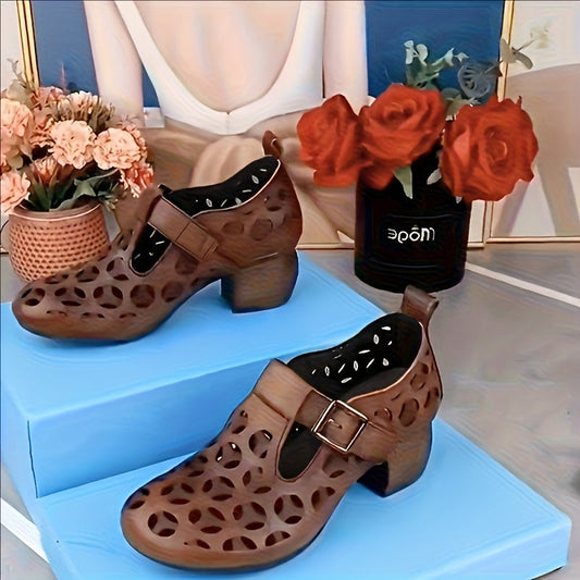 Dames Mary-Jane schoenen met blokhak – modieuze dagelijkse en vrijetijdsschoenen met cut-out design