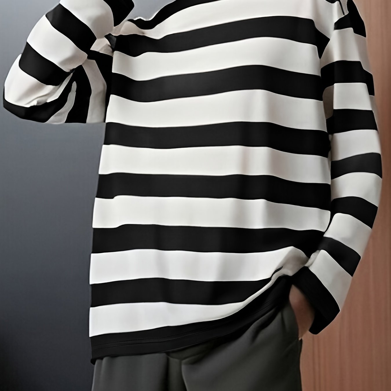 Langarmshirt gestreift Braun Schwarz Unisex Rundhals