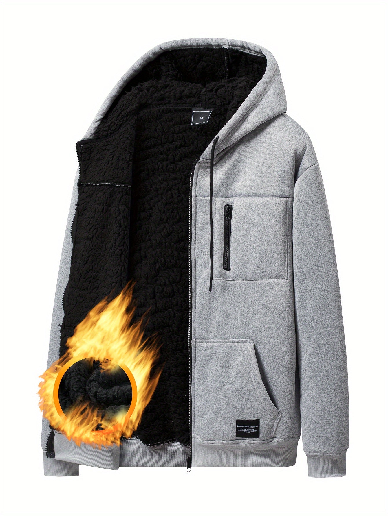 Herren Kapuzenjacke mit Reißverschluss und Teddyfutter Grau