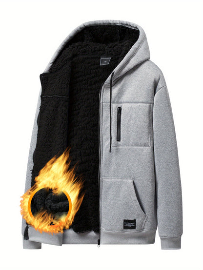 Herren Kapuzenjacke mit Reißverschluss und Teddyfutter Grau