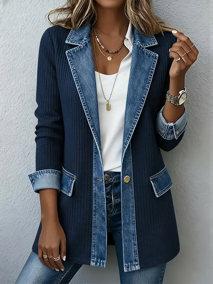 Damen Blazer im Denim-Look, Eleganter Freizeit-Jacke für Büro und Alltag