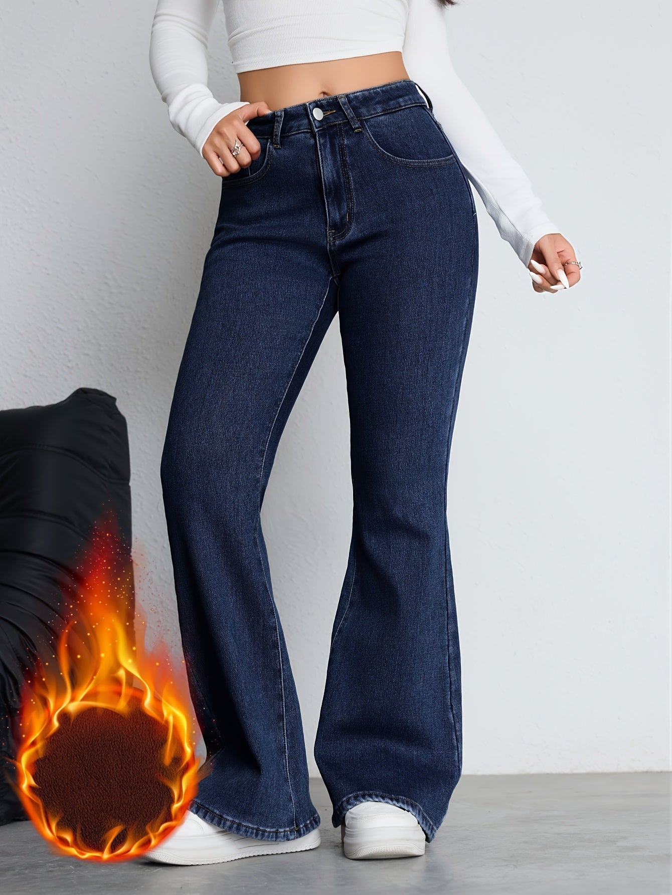 Damen Schlagjeans Hoher Bund Dunkelblau