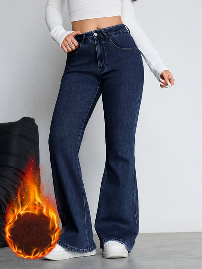 Damen Schlagjeans Hoher Bund Dunkelblau