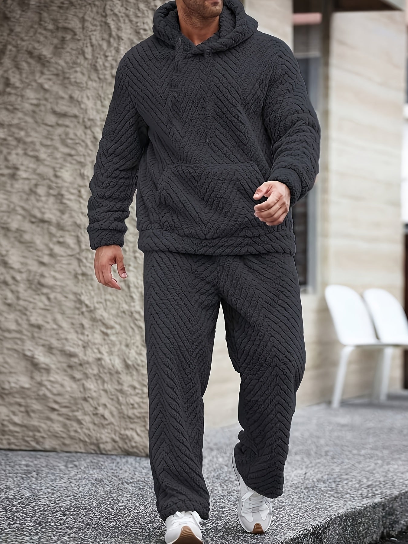 Heren zachte hoodie- en joggingbroekset, comfortabele tweedelige set