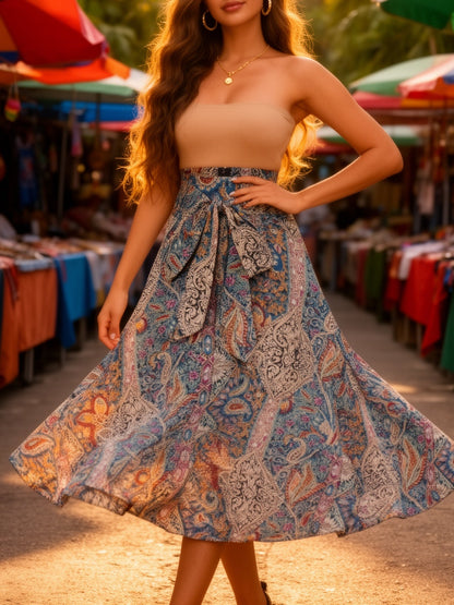 Abito a portafoglio da donna in elegante stile boho per estate e tempo libero