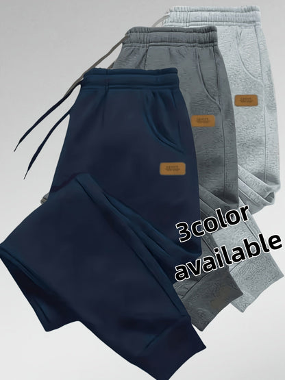 Herren Warme Jogginghose mit Fleecefutter, Kordelzug, Schwarz