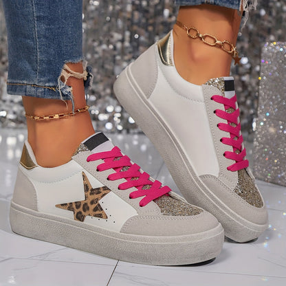 Sneaker da donna in stile street con stella glitterata e plateau – Scarpe casual alla moda