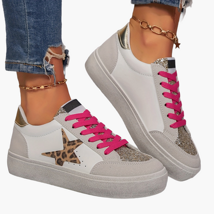 Sneaker da donna in stile street con stella glitterata e plateau – Scarpe casual alla moda