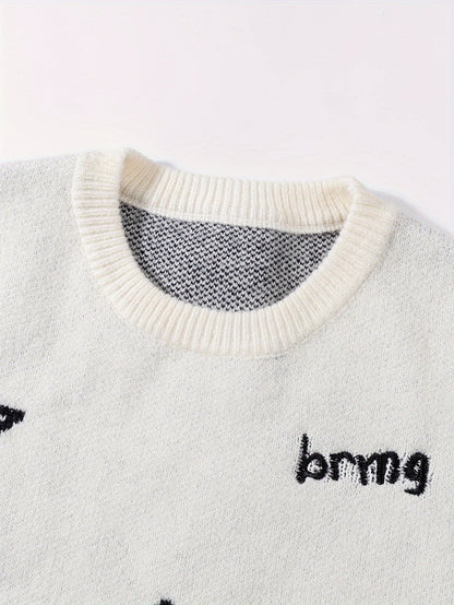 Unisex-striktrøje med stjerner og planetmotiv, rund hals