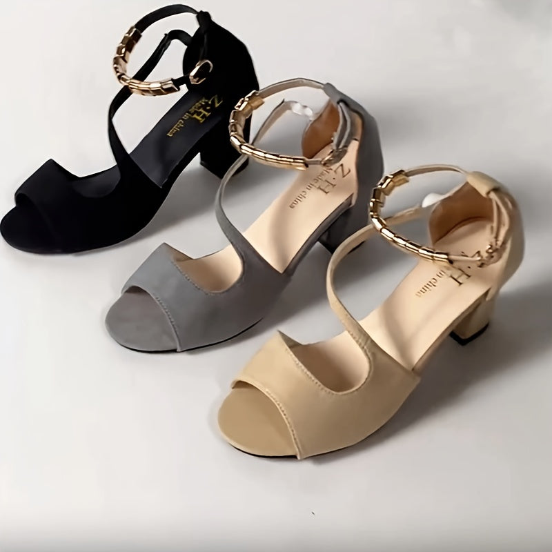 Damskie sandały na wysokim obcasie z szerokim słupkiem i paskiem wokół kostki – Eleganckie odkryte buty na specjalne okazje