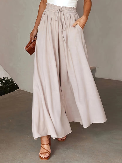 Pantaloni palazzo a vita alta da donna con cintura a fiocco – Stile elegante casual per tutti i giorni e ufficio