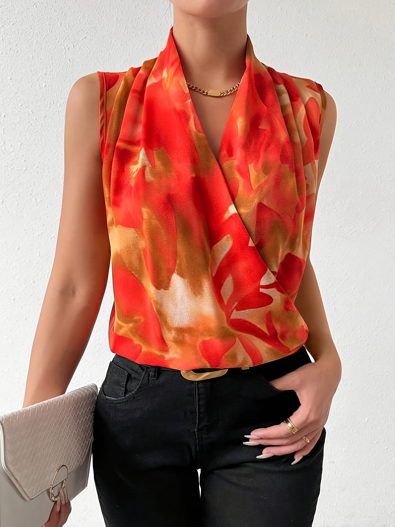 Damen Wickelbluse ohne Ärmel für Business und Freizeit – Elegantes, Modernes Design