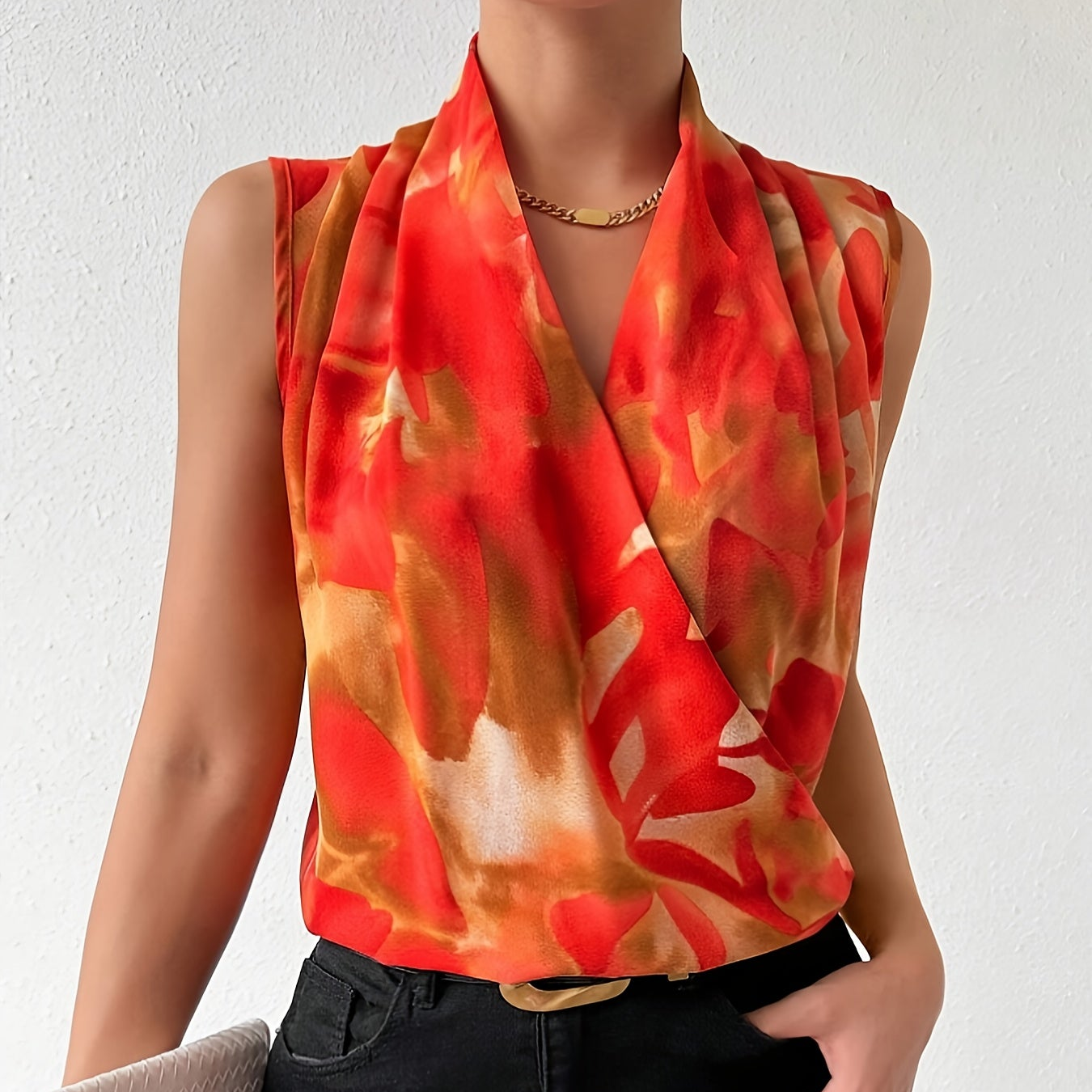 Damen Wickelbluse ohne Ärmel für Business und Freizeit – Elegantes, Modernes Design