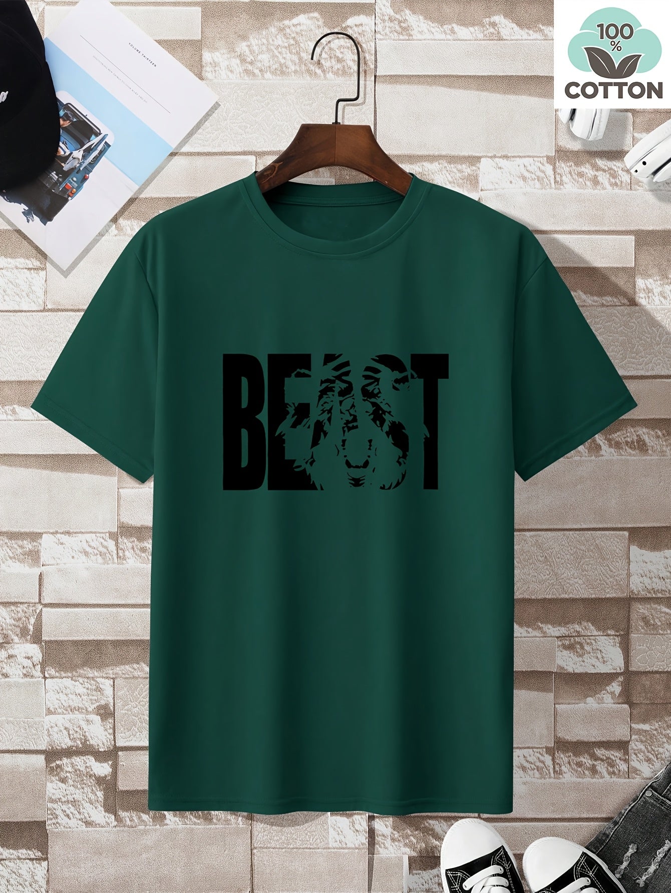 Herren T-Shirt im Urban Style mit „BEAST“-Print – Oversize, Streetwear, Motivdruck