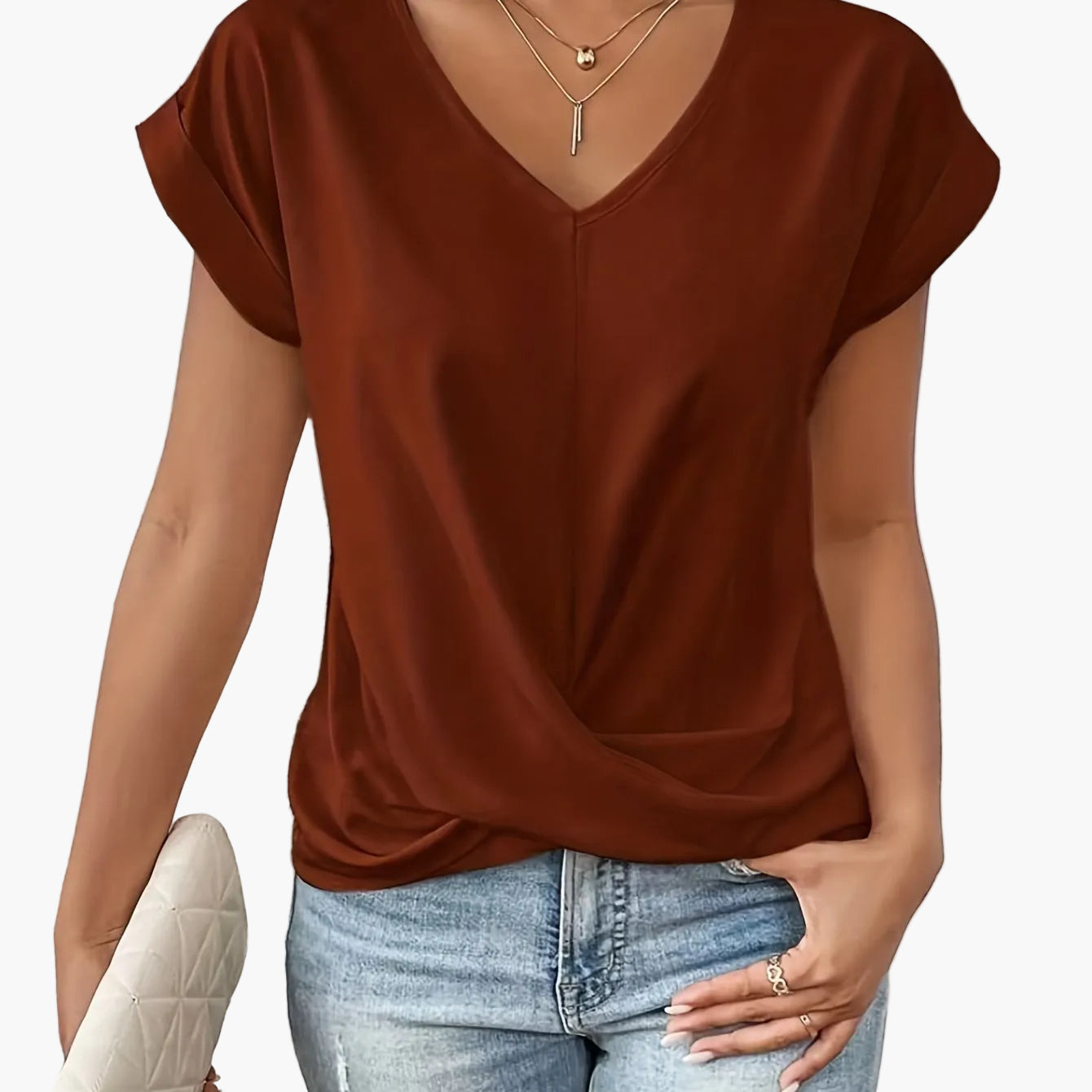 Blusa elegante de mujer con escote en V y diseño cruzado para el día a día y la oficina