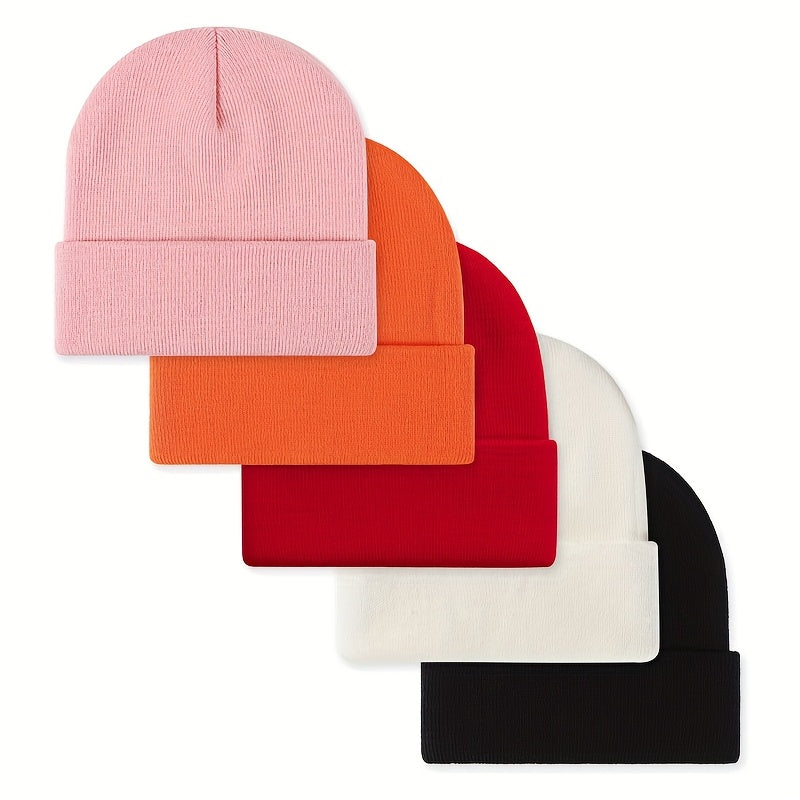 Set di 5 berretti unisex, berretti in maglia a coste di diversi colori