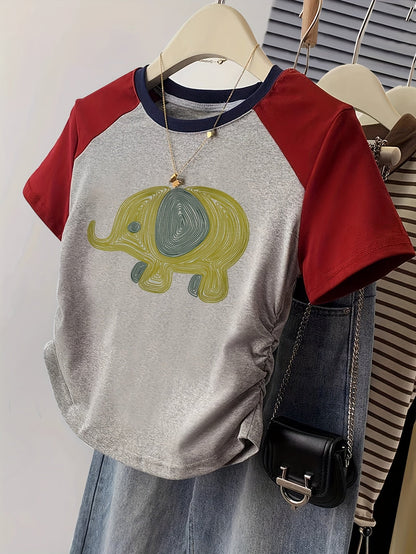 Damen Y2K T-Shirt mit Elefanten-Print – Lässiges Sommer-Shirt im Retro-Stil