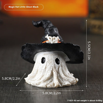 Figura Decorativa Fantasma con Cappello da Strega per Halloween – Incantevole Figura in Resina per Atmosfera Spaventosa di Halloween