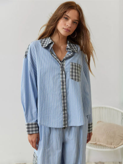 Damen Pyjama-Set im Oversize-Stil – Modernes Freizeit- und Nachtoutfit mit Karodetails