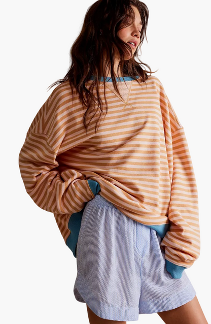 Damen Freizeit Oversize Streifenpullover – Modischer Relax-Look für Alltag und Freizeit