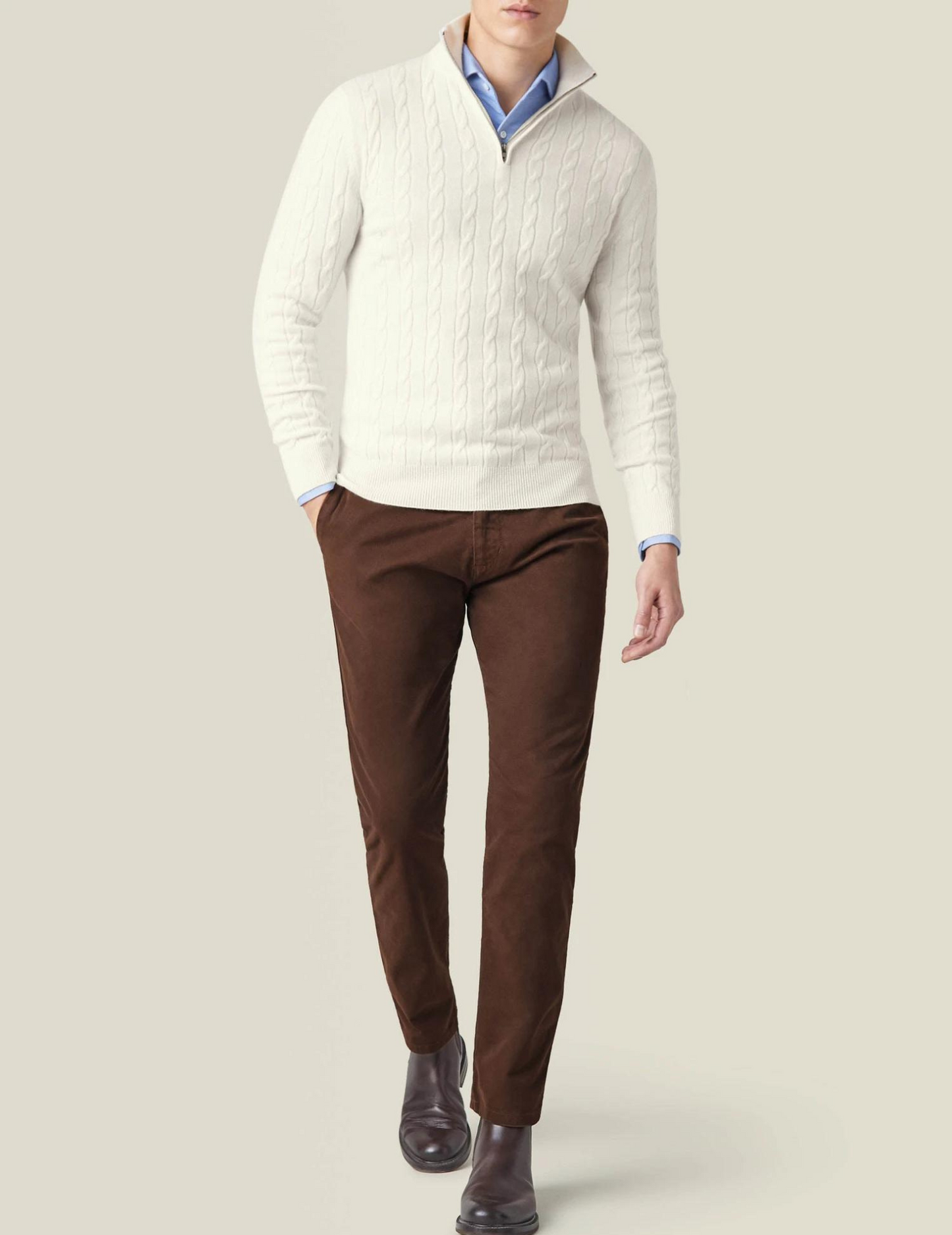 Herre Kabelstrikket Pullover med Lynlås – Klassisk stil til arbejde og fritid