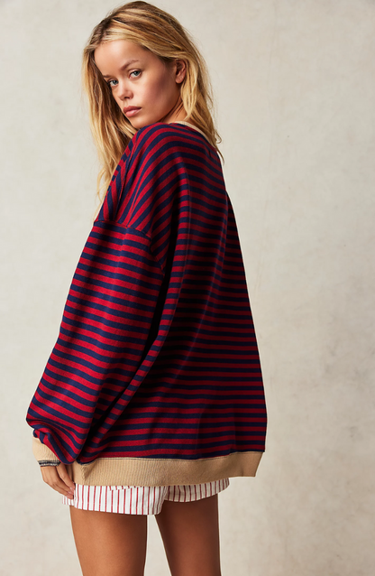 Damen Freizeit Oversize Streifenpullover – Modischer Relax-Look für Alltag und Freizeit