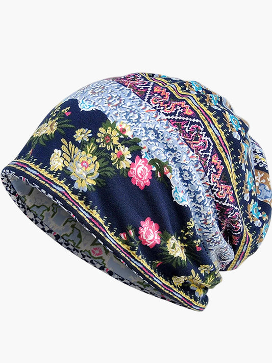 Damen Beanie Mütze mit floralem Muster – Modischer Schlauchschal für Frühling, Sommer und Herbst