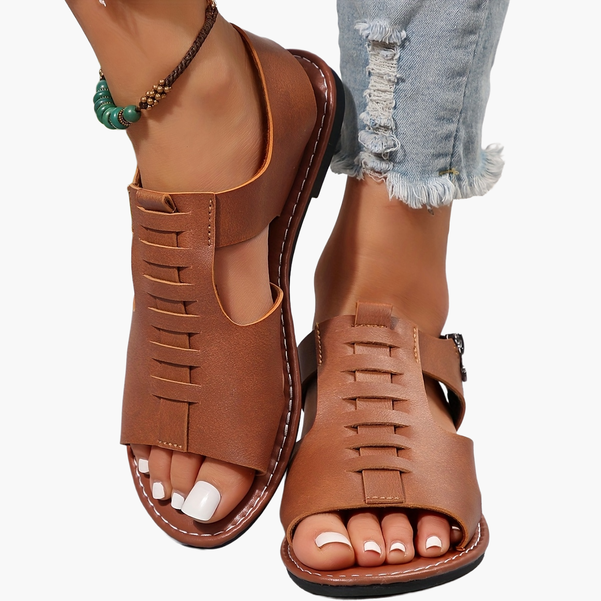Damen Sommer Sandalen mit Reißverschluss – Bequeme Flats im Boho-Stil für Alltag und Freizeit