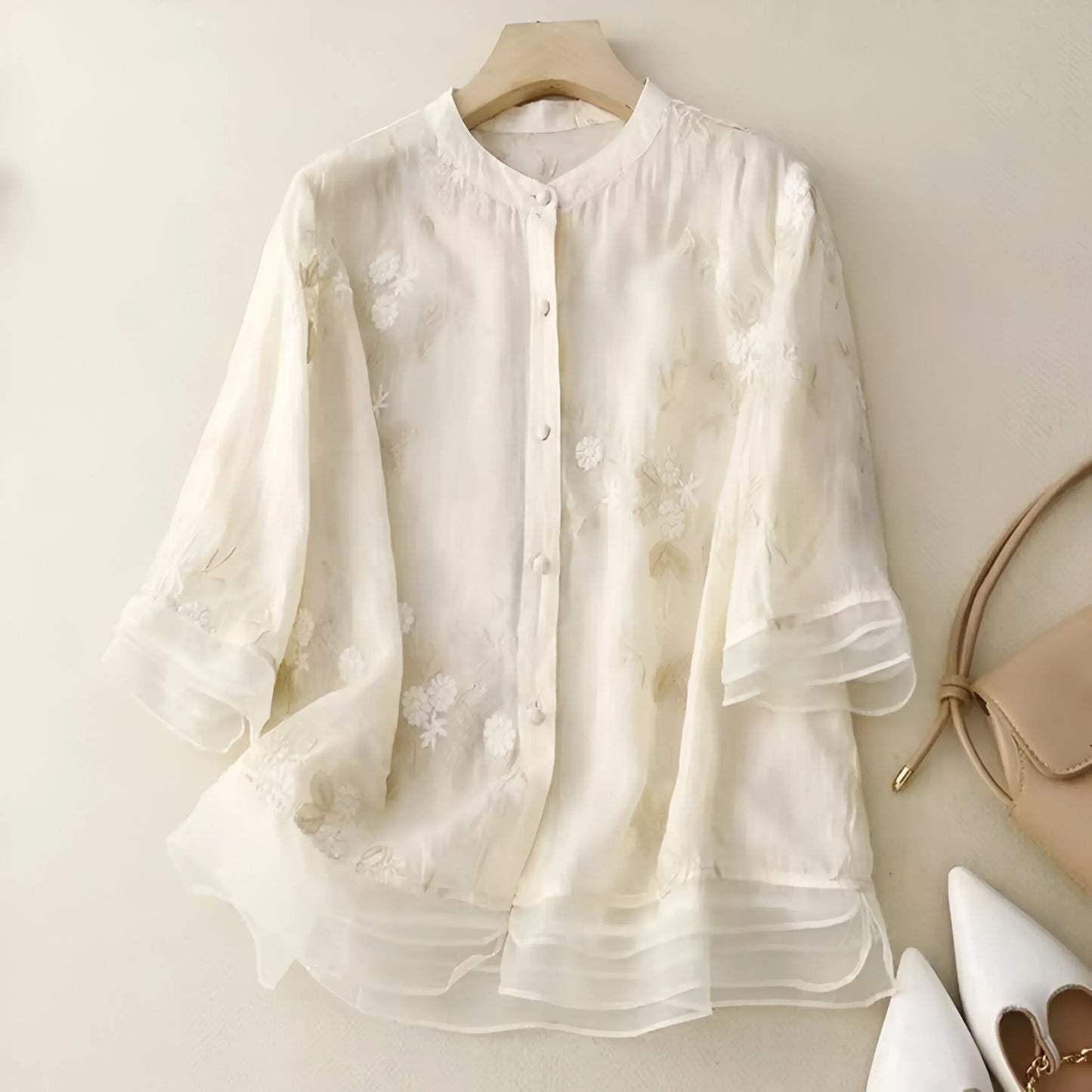 Blusa para mujer con bordado floral – Túnica elegante y ligera para el día a día y ocasiones especiales