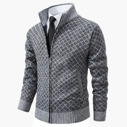 Herre strikjakke i business casual stil – elegant jakke med lynlås til kontor og fritid